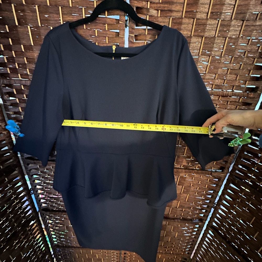 Calvin Klein Navy 3/4 Sleeve Peplum Dress